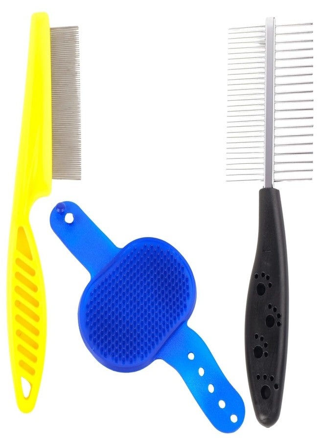 REGIIS Professional Pet Grooming Comb Set, Yellow and Blue Brush with Black Steel Pin Comb, 3 Piece Dog Brush Kit for Detangling, Dematting(PACK OF 3) - Image 1